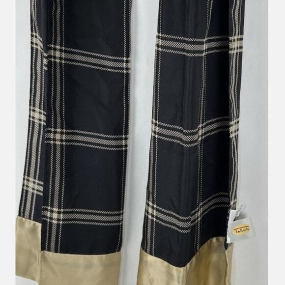 Vintage Talbots 100% Silk Black Gold Plaid Long Rectangle Scarf 60" x 10" - Picture 2 of 3